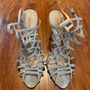 SCHUTZ Glittery Silver Cage Heels
